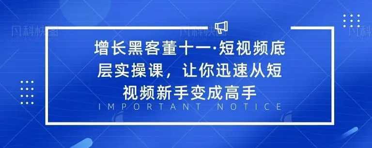 增长黑客董十一·短视频底层实操课，从短视频新手变成高手-丞铭网课