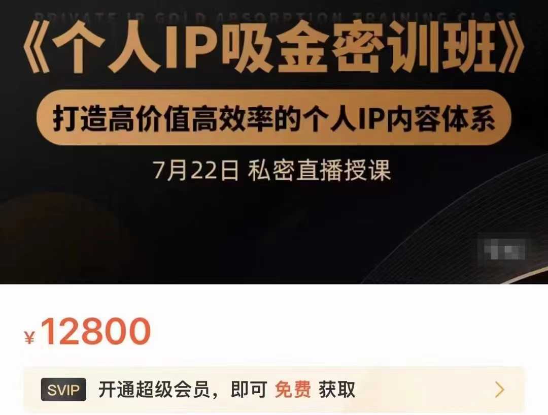 个人IP吸金密训班，打造高价值高效率的个人IP内容体系（价值12800元）-丞铭网课